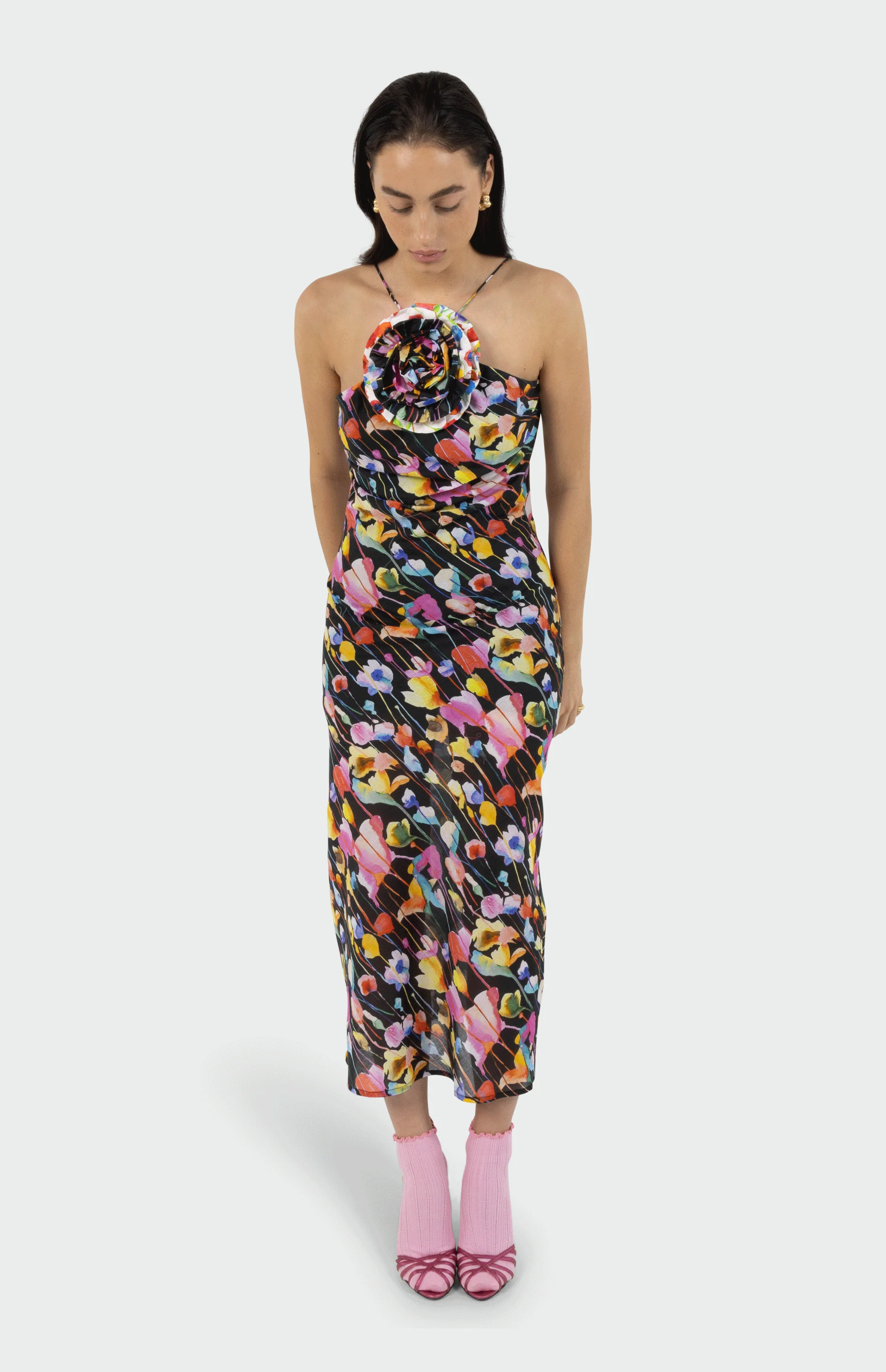 Noir Bouquet Midi Dress
